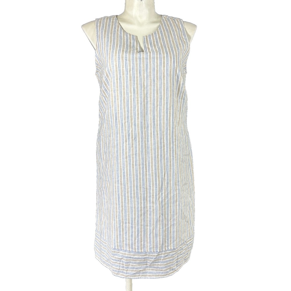 CJ Banks Dress Size X (14W) Blue Linen Blend Jumper Midi Pullover Sleeveless NEW